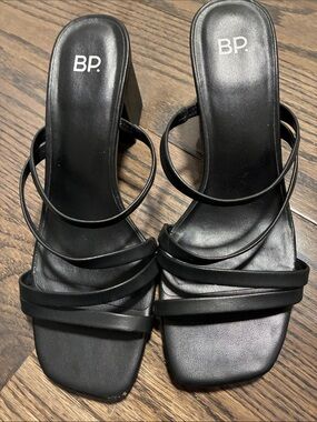 BP Black Multi-Strap Square Toe Block Heeled shoes
